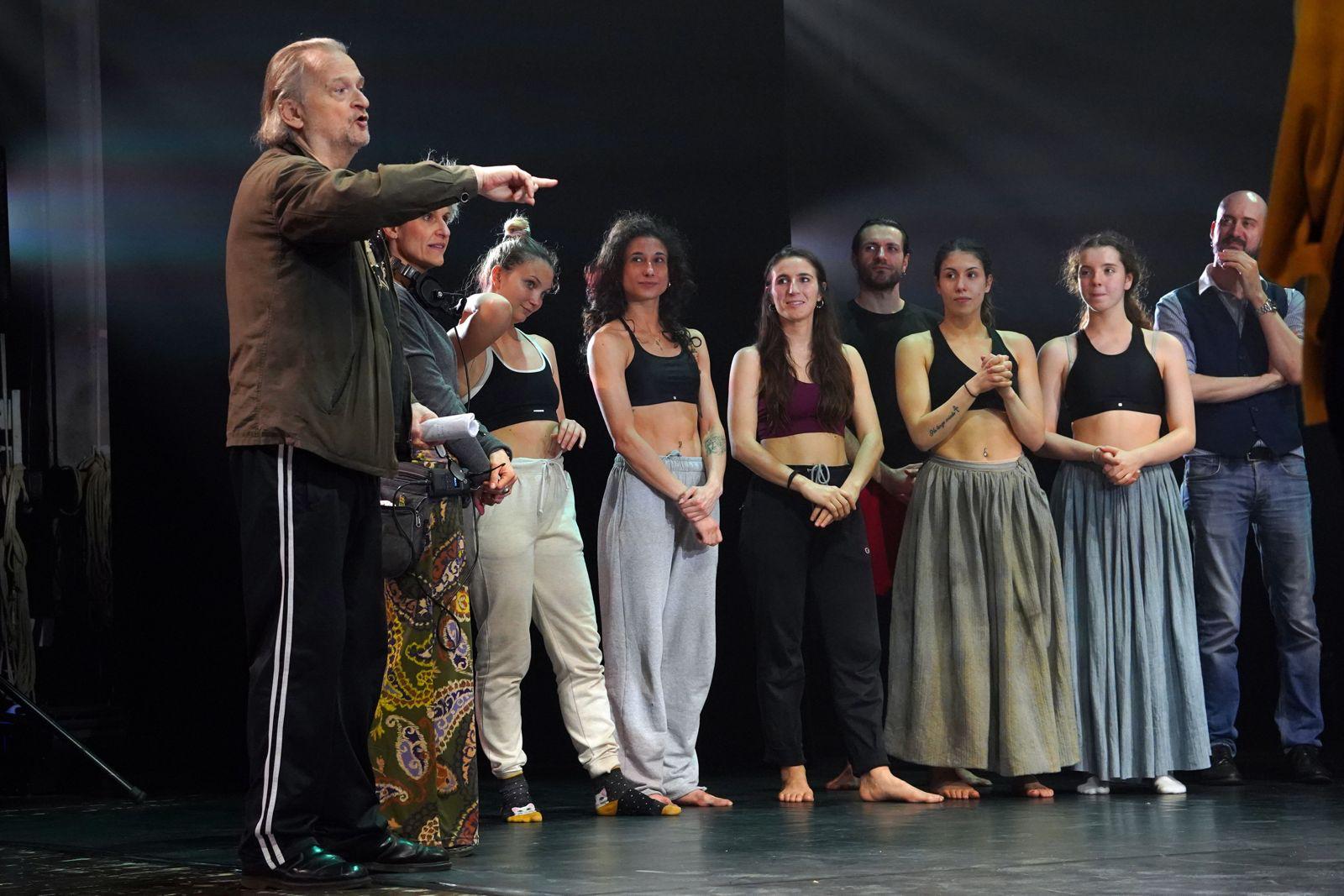 Moore directing the ensemble for The Witches Seed